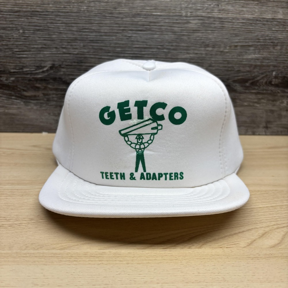 Vintage GETCO Teeth & Adapters Hat Cap Snap Back White Green Promo Mens‎ 80s